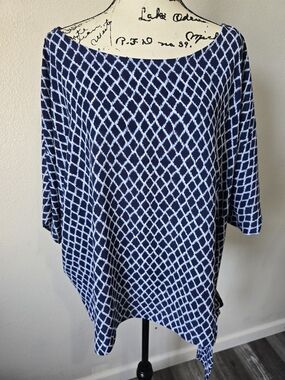MICHAEL Michael KORS Women's Shore Blue Printed Tie-hem Blouse Shirt Top 3X